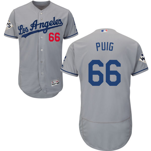 Dodgers #66 Yasiel Puig Grey Flexbase Authentic Collection World Series Bound Stitched MLB Jersey